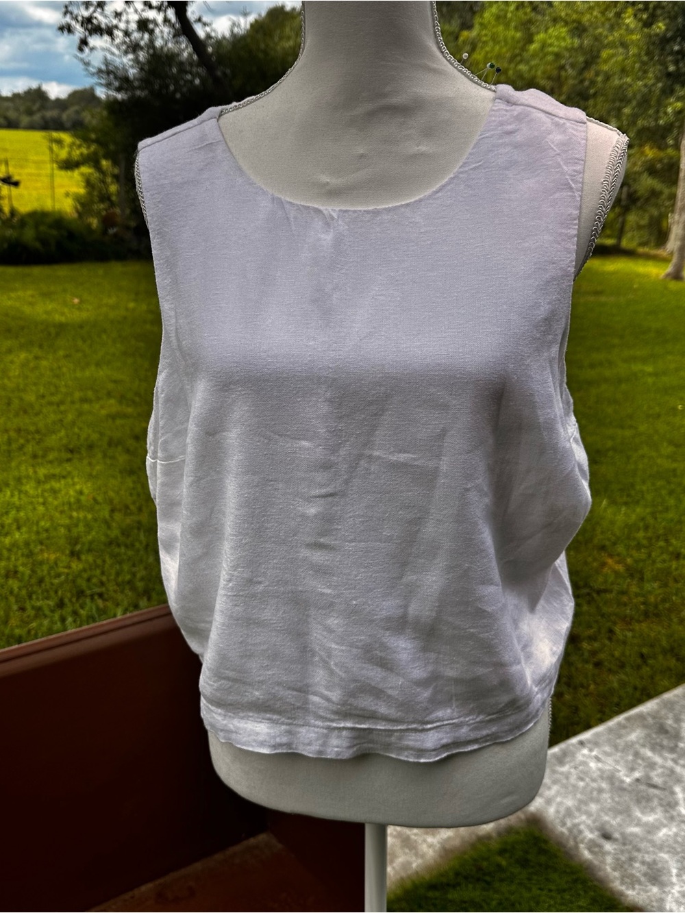 Abercrombie & Fitch White Linen-Blend Sleeveless Tank
